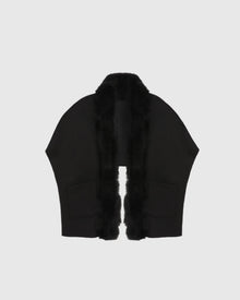 Reversible Loro Piana Cashmere & Wool Shawl With Merinillo Shearling Lamb Trim | Black/Anthracite