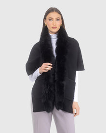 Reversible Loro Piana Cashmere & Wool Shawl With Merinillo Shearling Lamb Trim | Black/Anthracite