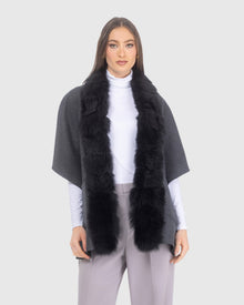 Reversible Loro Piana Cashmere & Wool Shawl With Merinillo Shearling Lamb Trim | Black/Anthracite
