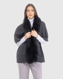 Reversible Loro Piana Cashmere & Wool Shawl With Merinillo Shearling Lamb Trim | Black/Anthracite