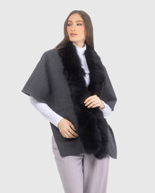 Reversible Loro Piana Cashmere & Wool Shawl With Merinillo Shearling Lamb Trim | Black/Anthracite