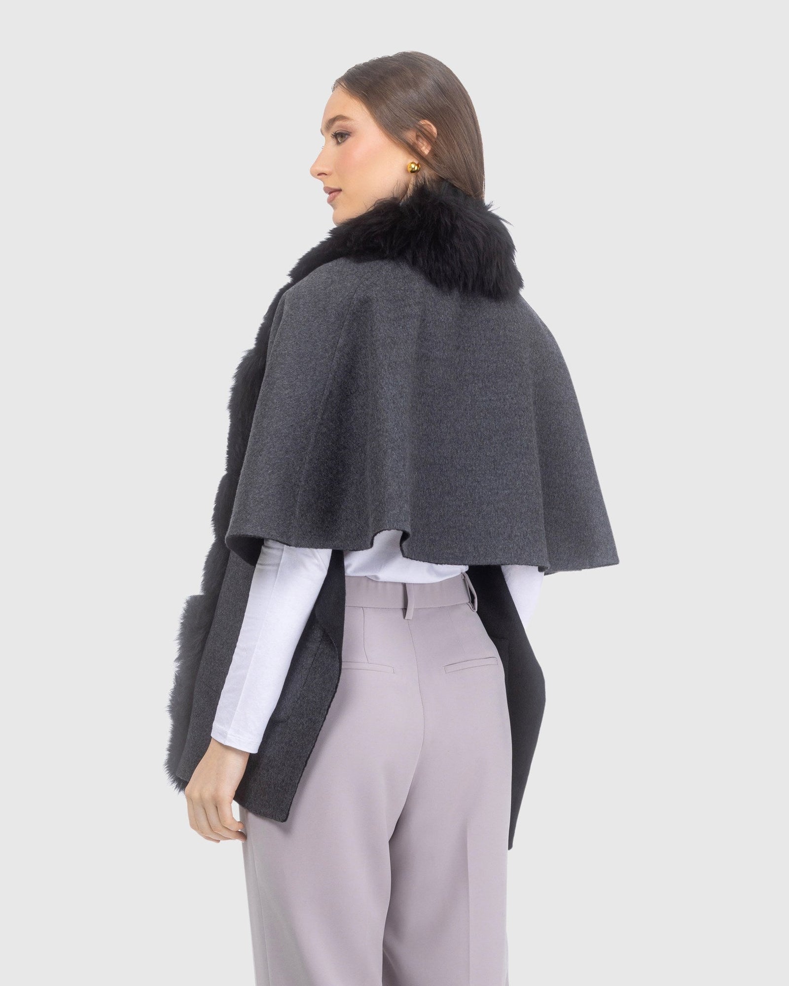 Reversible Loro Piana Cashmere & Wool Shawl With Merinillo Shearling Lamb Trim | Black/Anthracite