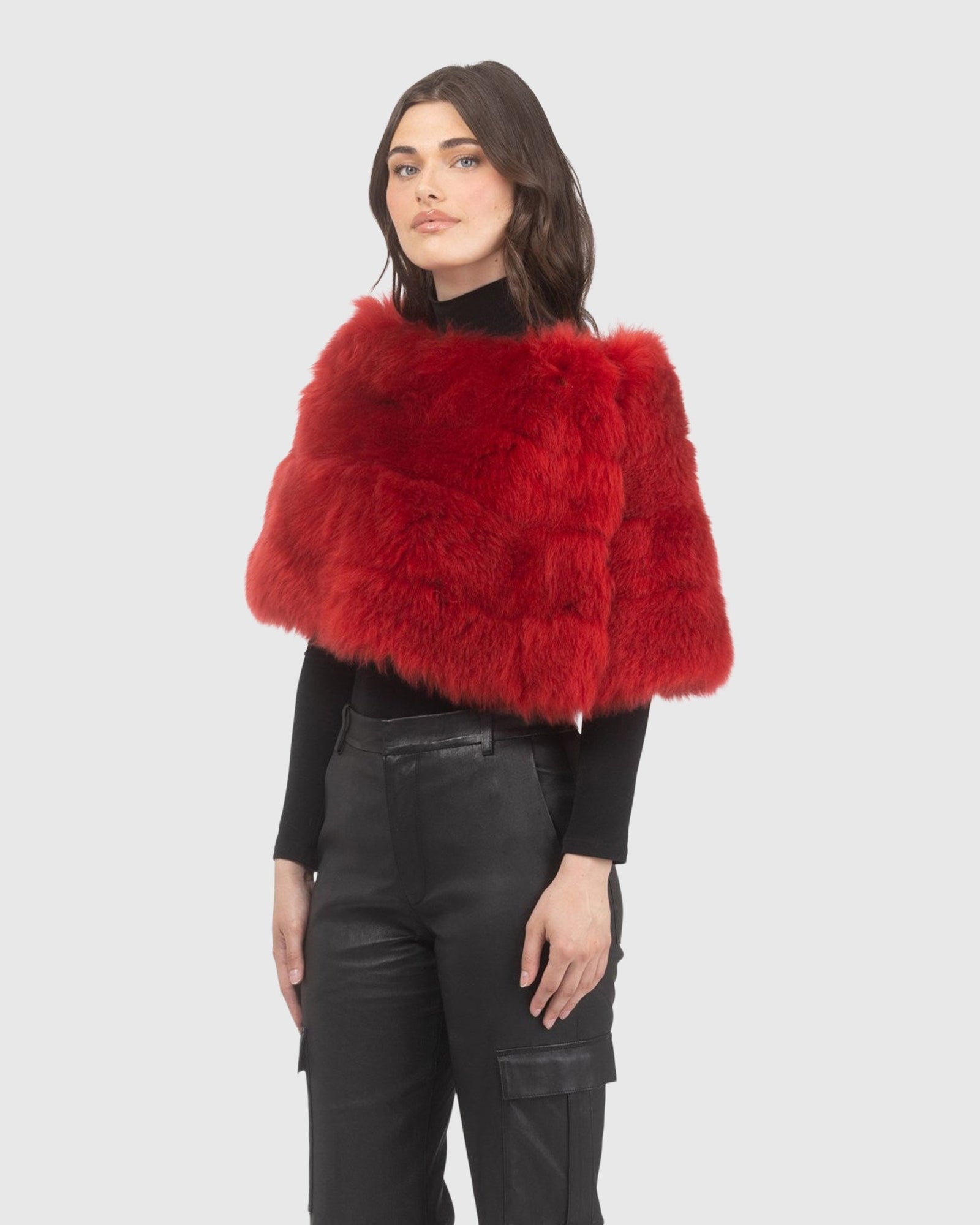 Reversible Merinillo Shearling Lamb Cape | Red/Red