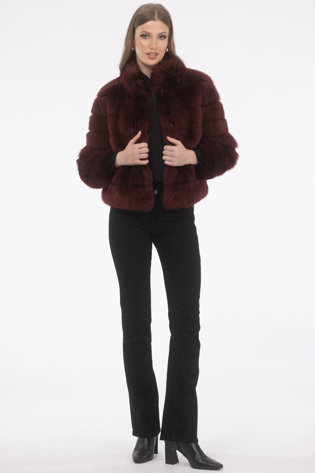 Reversible Merinillo Shearling Lamb Jacket With Cropped Sleeves | Women | Wine x Wine