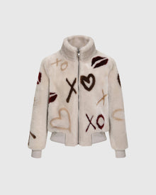 Reversible Merino Shearing Lamb Bomber Jacket | Cream/Xo Multi