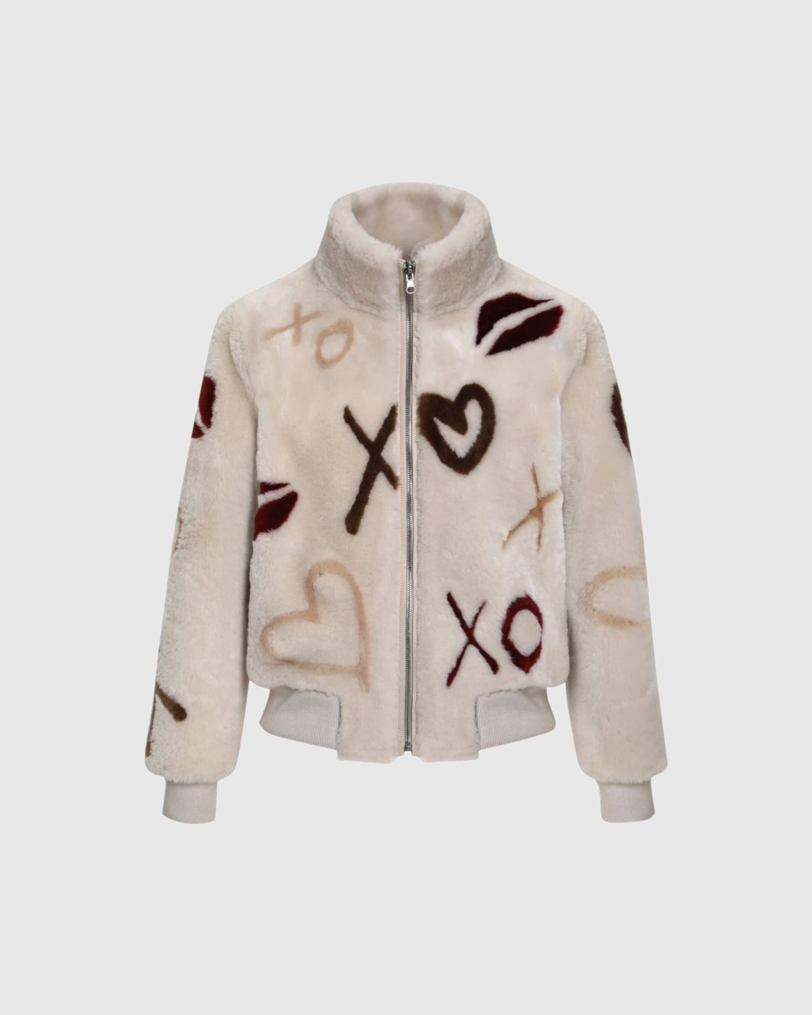 Reversible Merino Shearing Lamb Bomber Jacket | Cream/Xo Multi