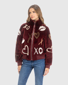 Reversible Merino Shearing Lamb Bomber Jacket | Wine/Xo Multi