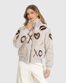 Reversible Merino Shearing Lamb Bomber Jacket | Cream/Xo Multi