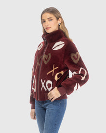 Reversible Merino Shearing Lamb Bomber Jacket | Wine/Xo Multi