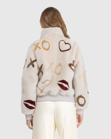 Reversible Merino Shearing Lamb Bomber Jacket | Cream/Xo Multi