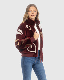 Reversible Merino Shearing Lamb Bomber Jacket | Wine/Xo Multi