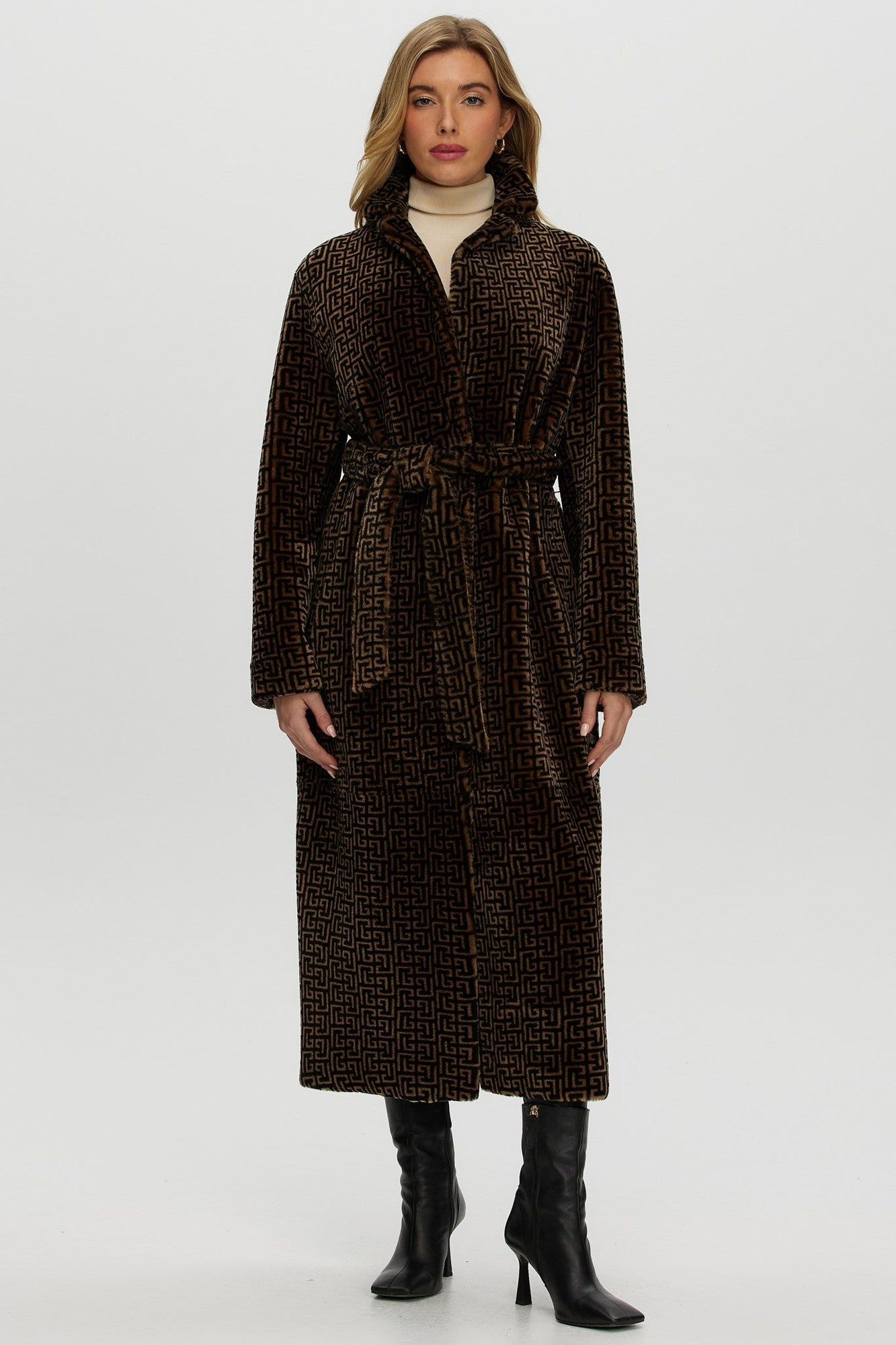 Reversible Merino Shearling Lamb Coat | Women | Brown x Black Print