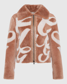 Reversible Merino Shearling Lamb Intarsia Zip Jacket | White/Salmon