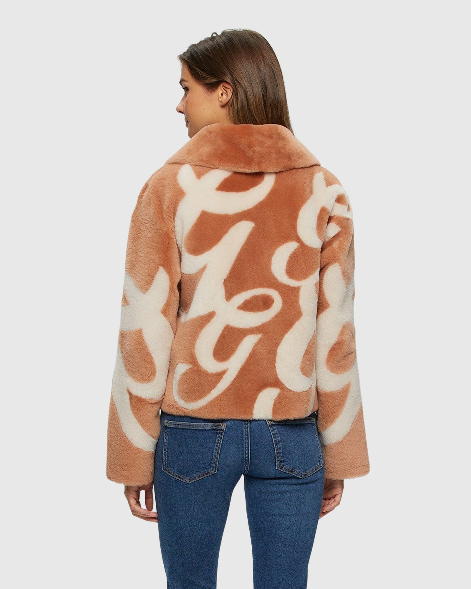 Reversible Merino Shearling Lamb Intarsia Zip Jacket | White/Salmon