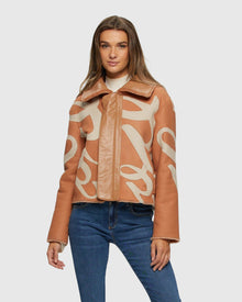 Reversible Merino Shearling Lamb Intarsia Zip Jacket | White/Salmon