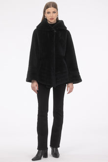 Reversible Merino Shearling Lamb Jacket, Hood | Women | Emerald x Emerald