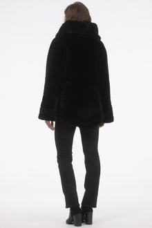 Reversible Merino Shearling Lamb Jacket, Hood | Women | Black x Black