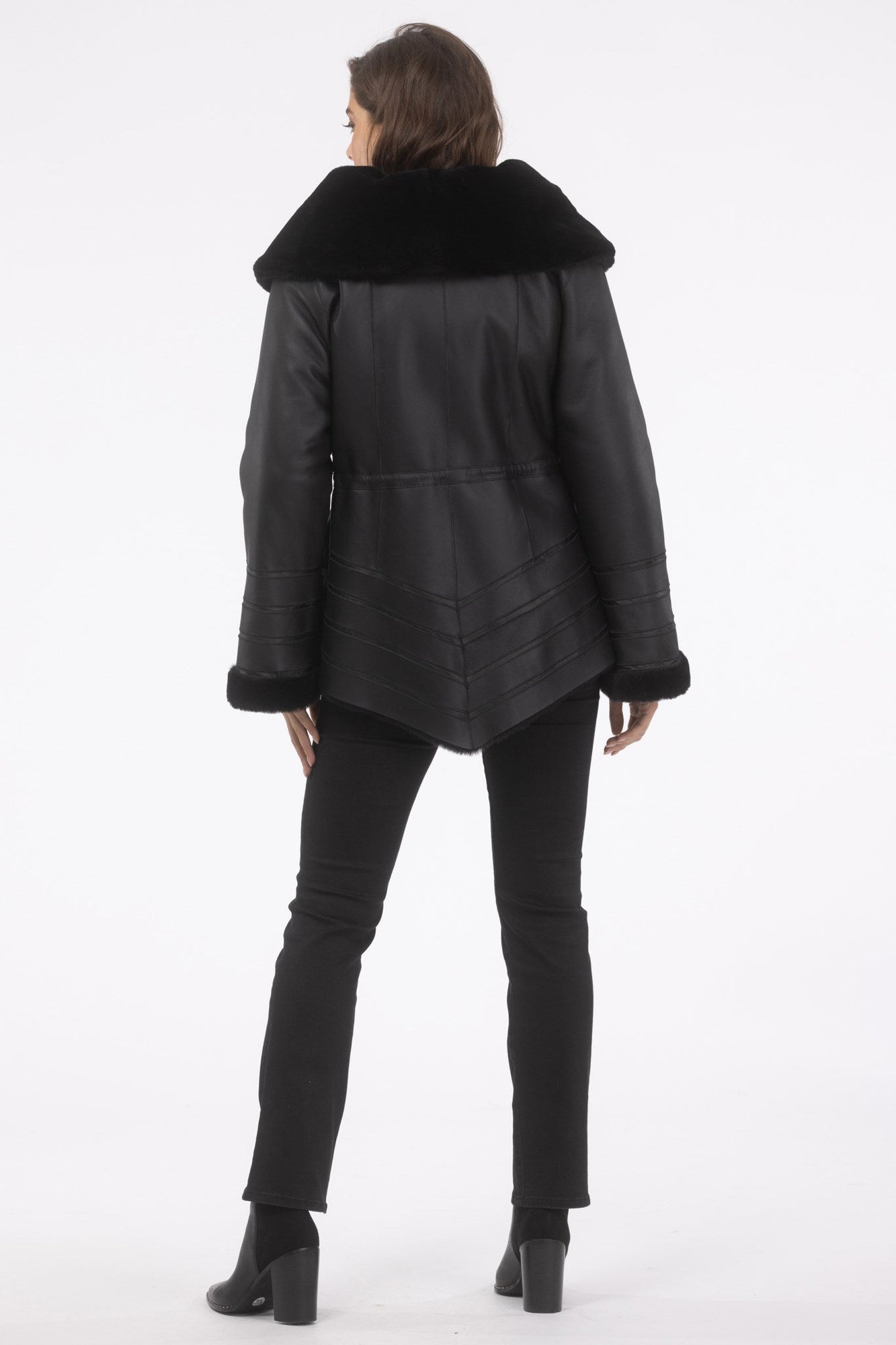 Reversible Merino Shearling Lamb Jacket, Hood | Women | Black x Black