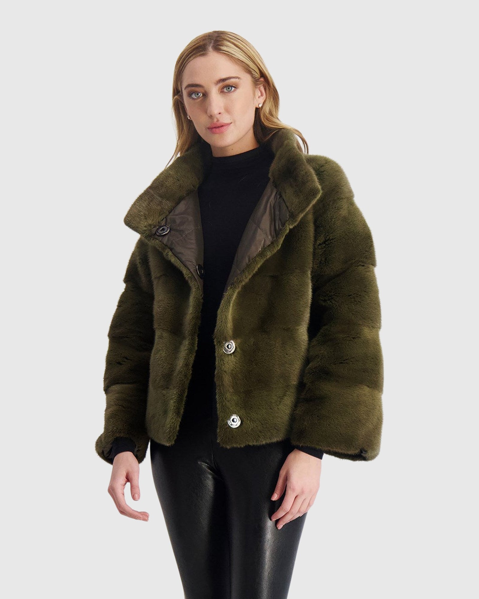 Reversible Mink Jacket | Khaki (V2)