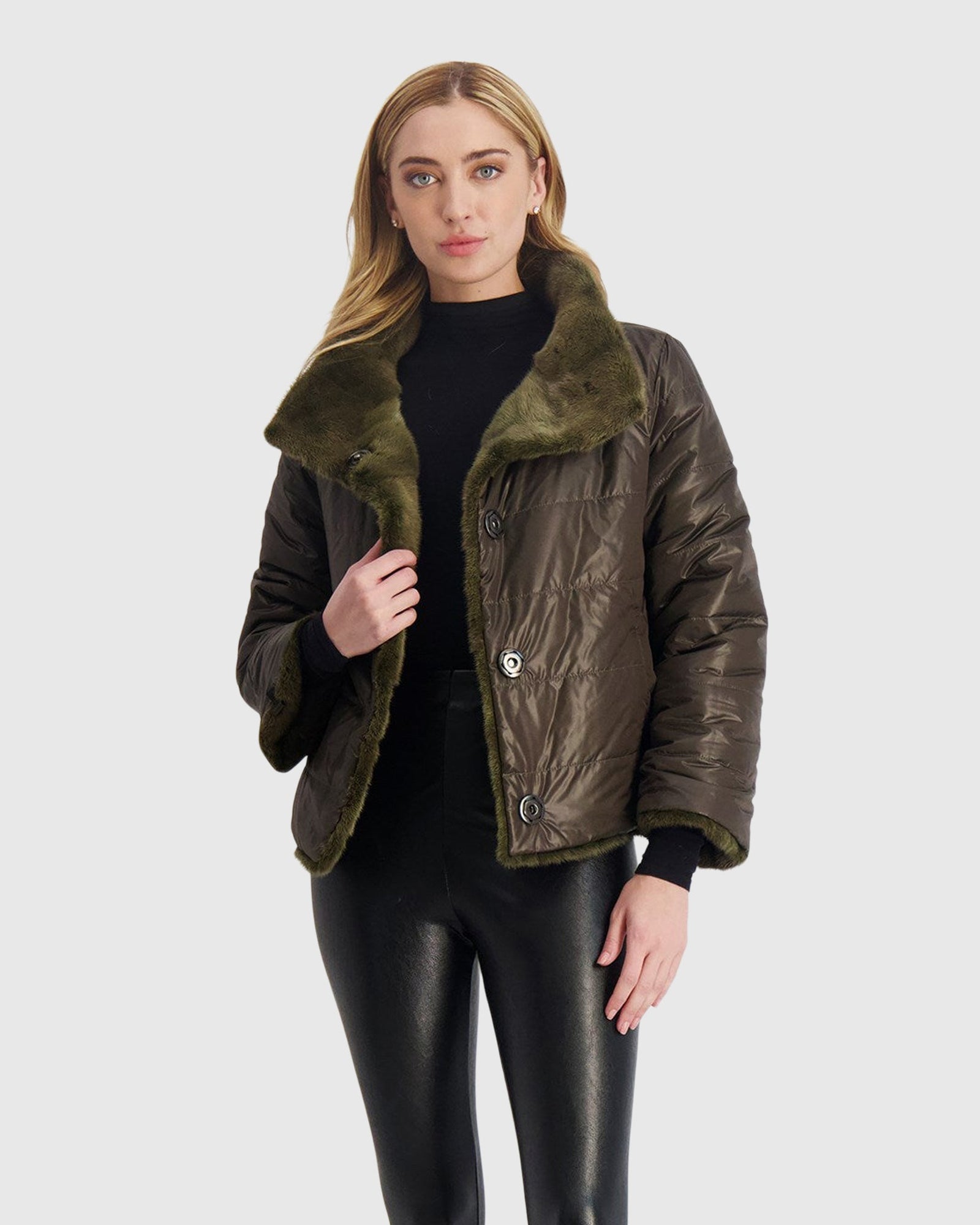 Reversible Mink Jacket | Khaki (V2)