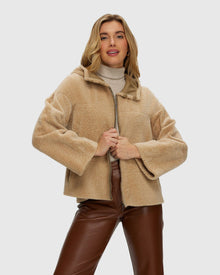 Reversible New Zealand Shearling Lamb Zip Parka | Honey