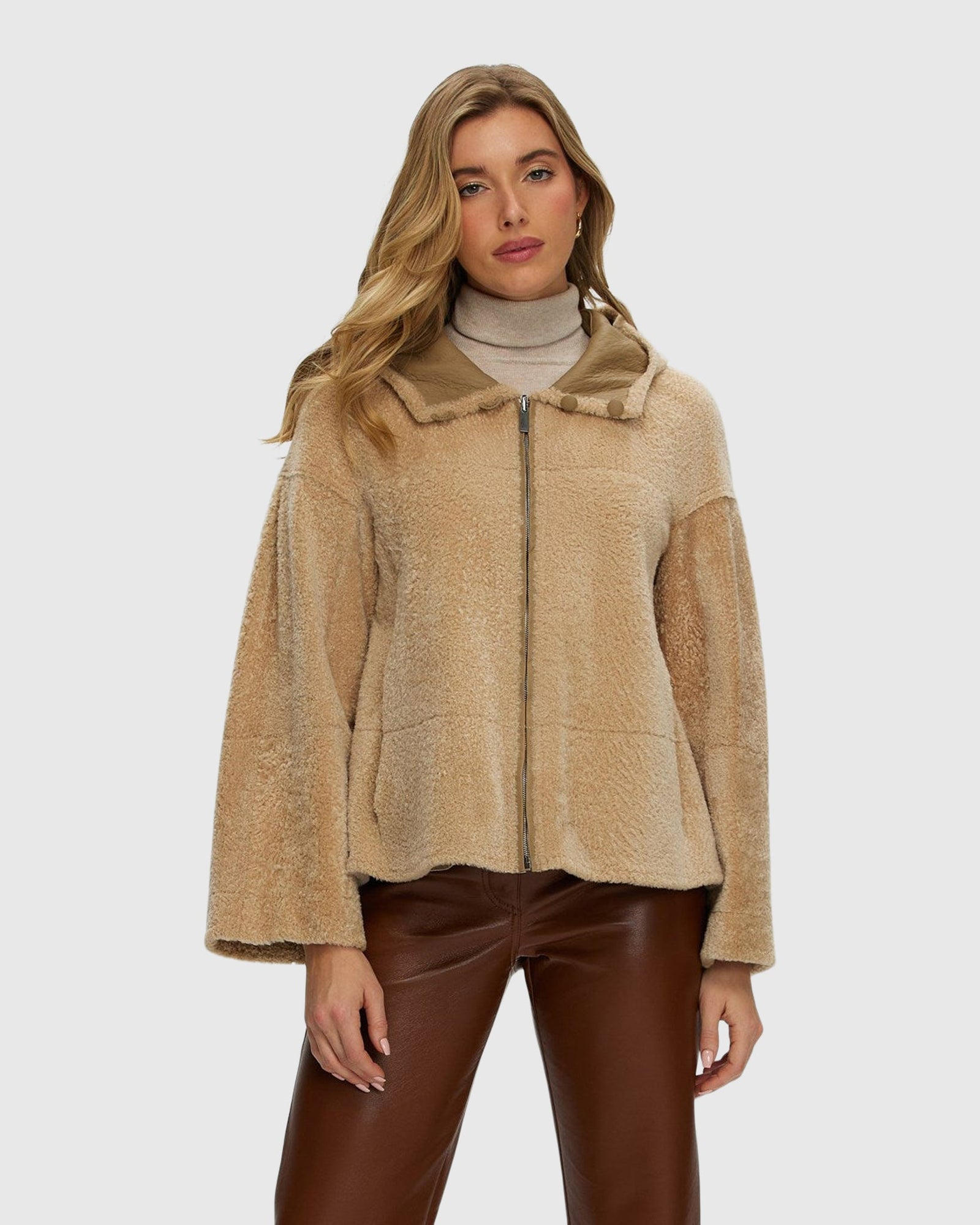 Reversible New Zealand Shearling Lamb Zip Parka | Honey