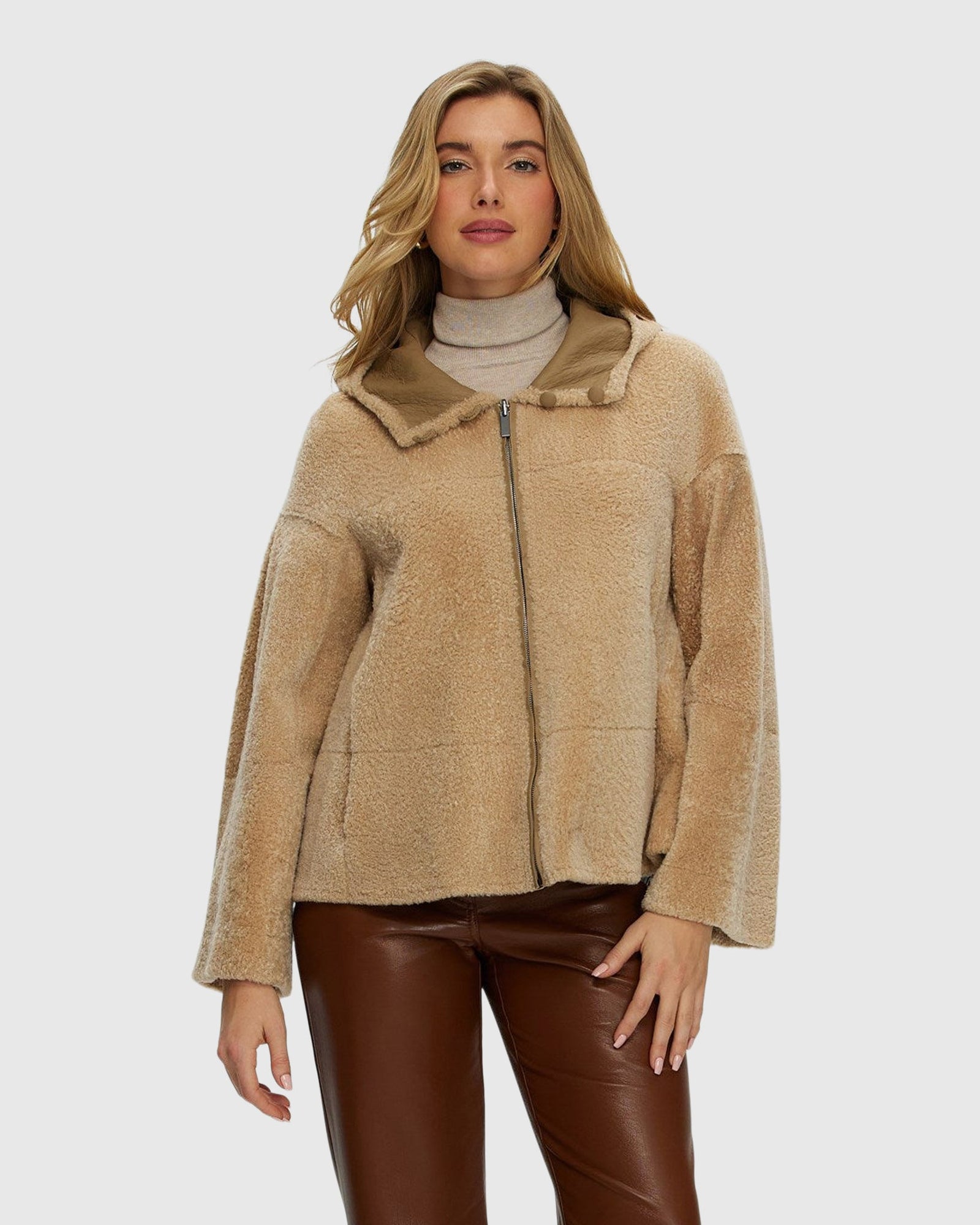 Reversible New Zealand Shearling Lamb Zip Parka | Honey
