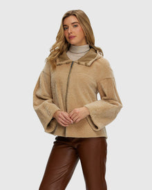 Reversible New Zealand Shearling Lamb Zip Parka | Honey