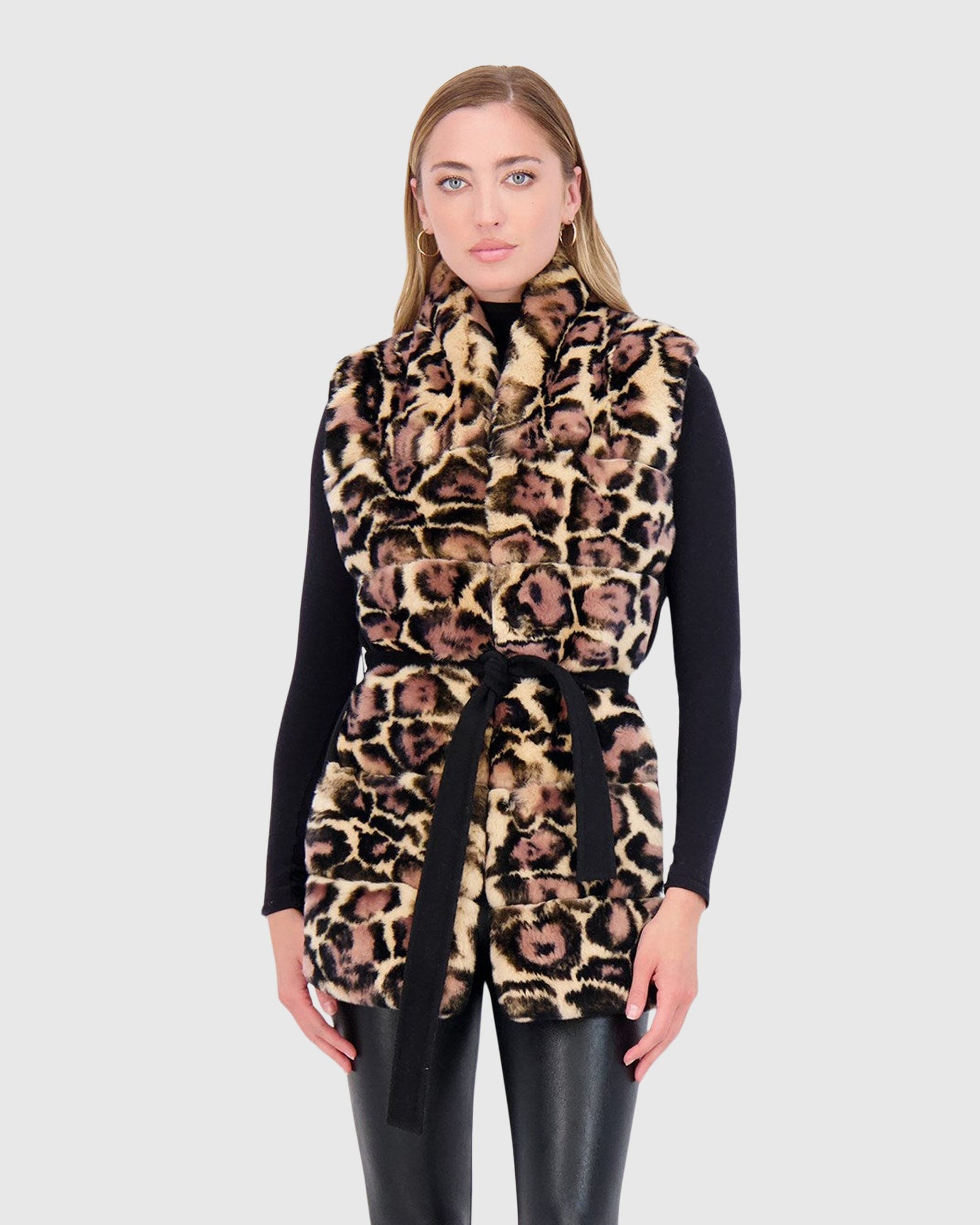 Reversible Rex Rabbit Vest With Wool Back And Belt | Brown Lprd