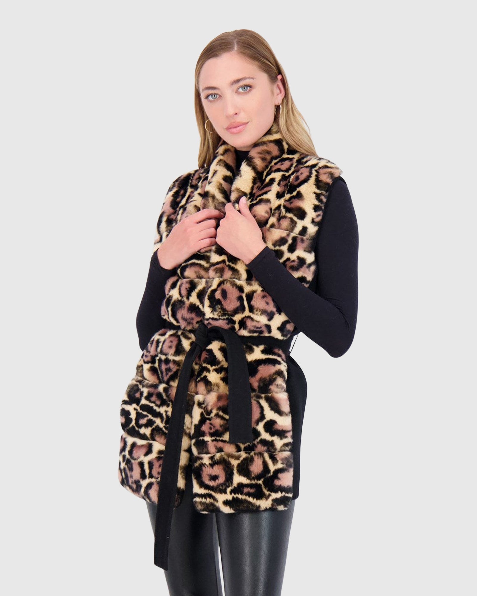 Reversible Rex Rabbit Vest With Wool Back And Belt | Brown Lprd