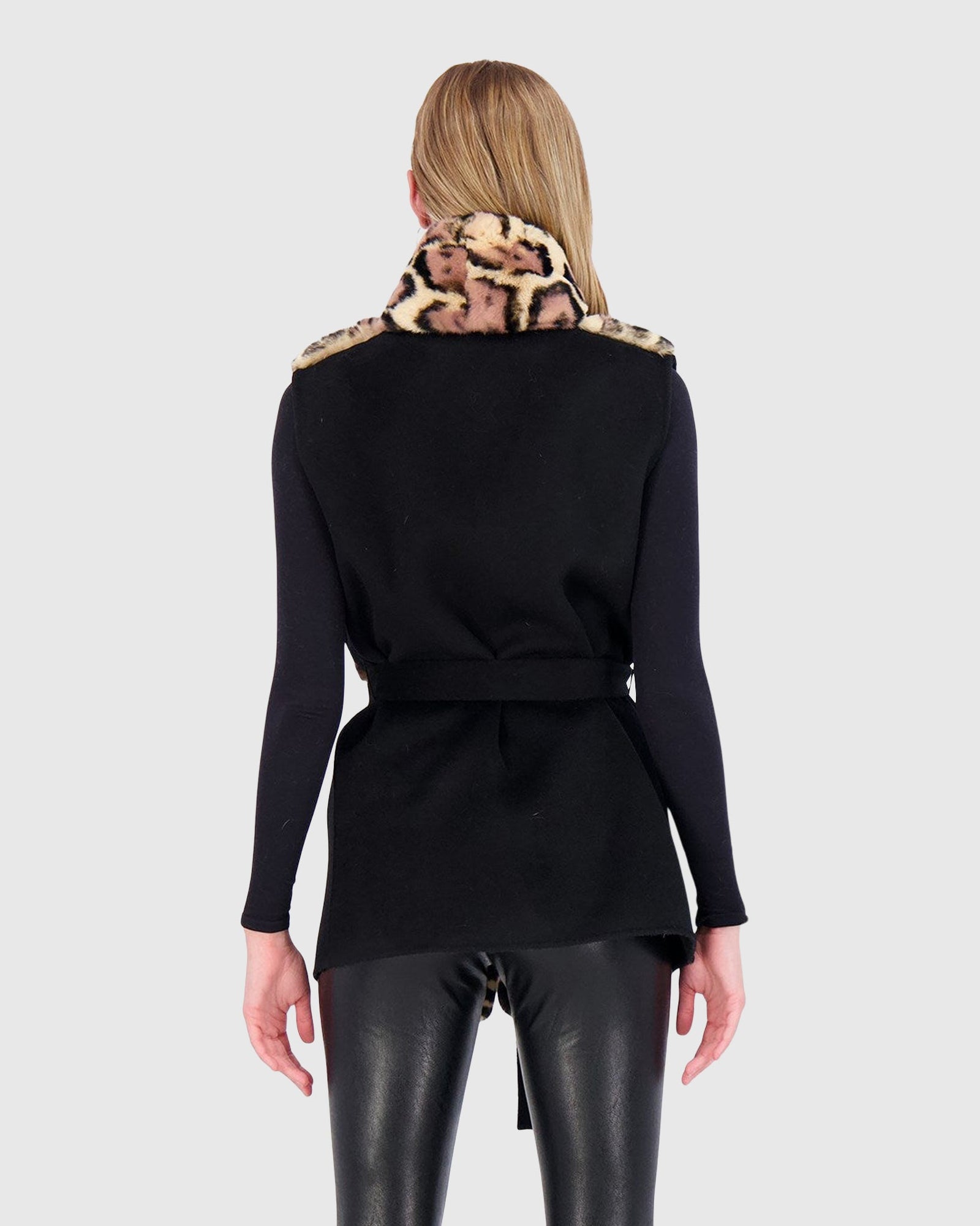 Reversible Rex Rabbit Vest With Wool Back And Belt | Brown Lprd