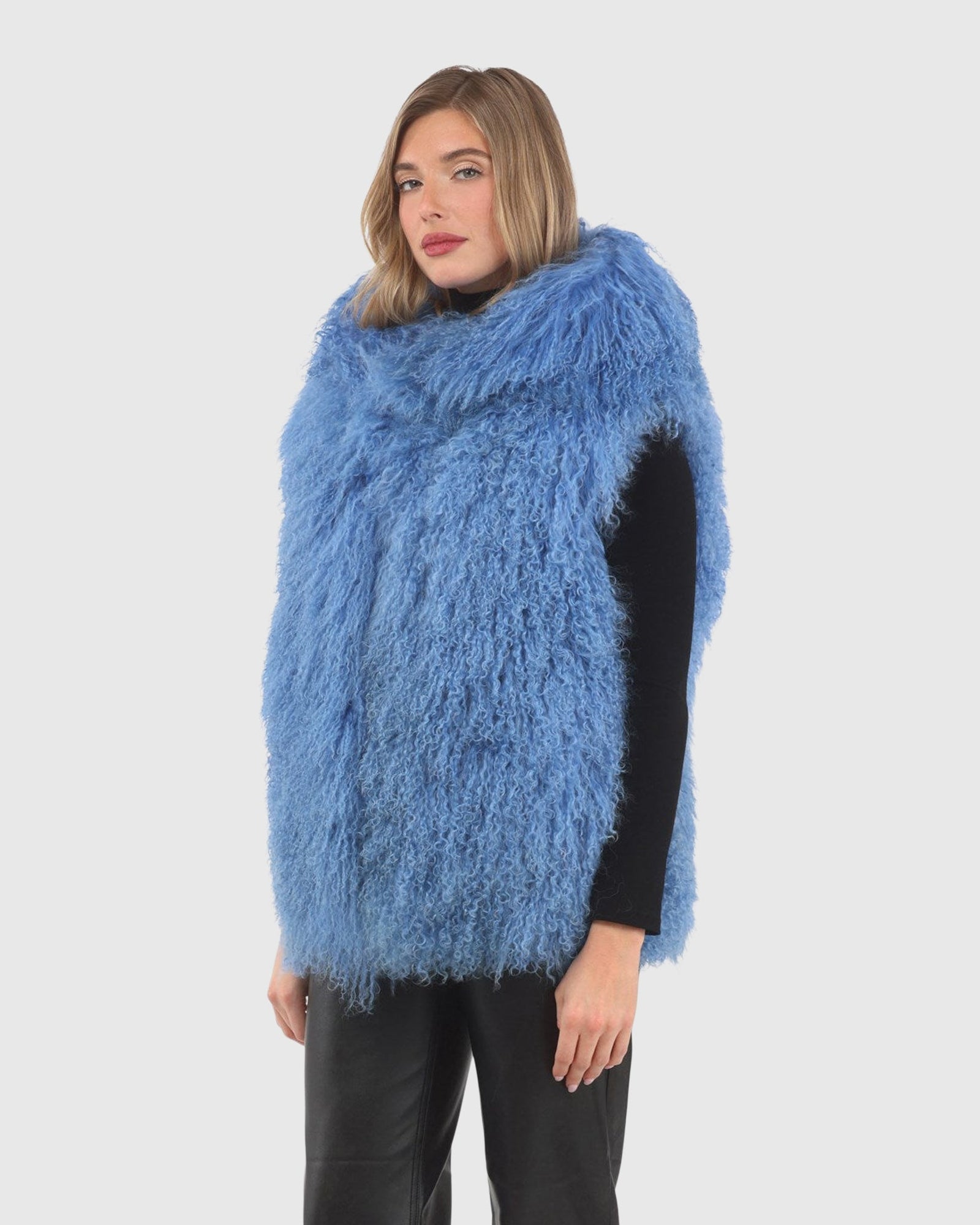 Reversible Select Mongolian Shearling Lamb Vest With Loro Piana Cashmere & Wool Back | Blue/Black