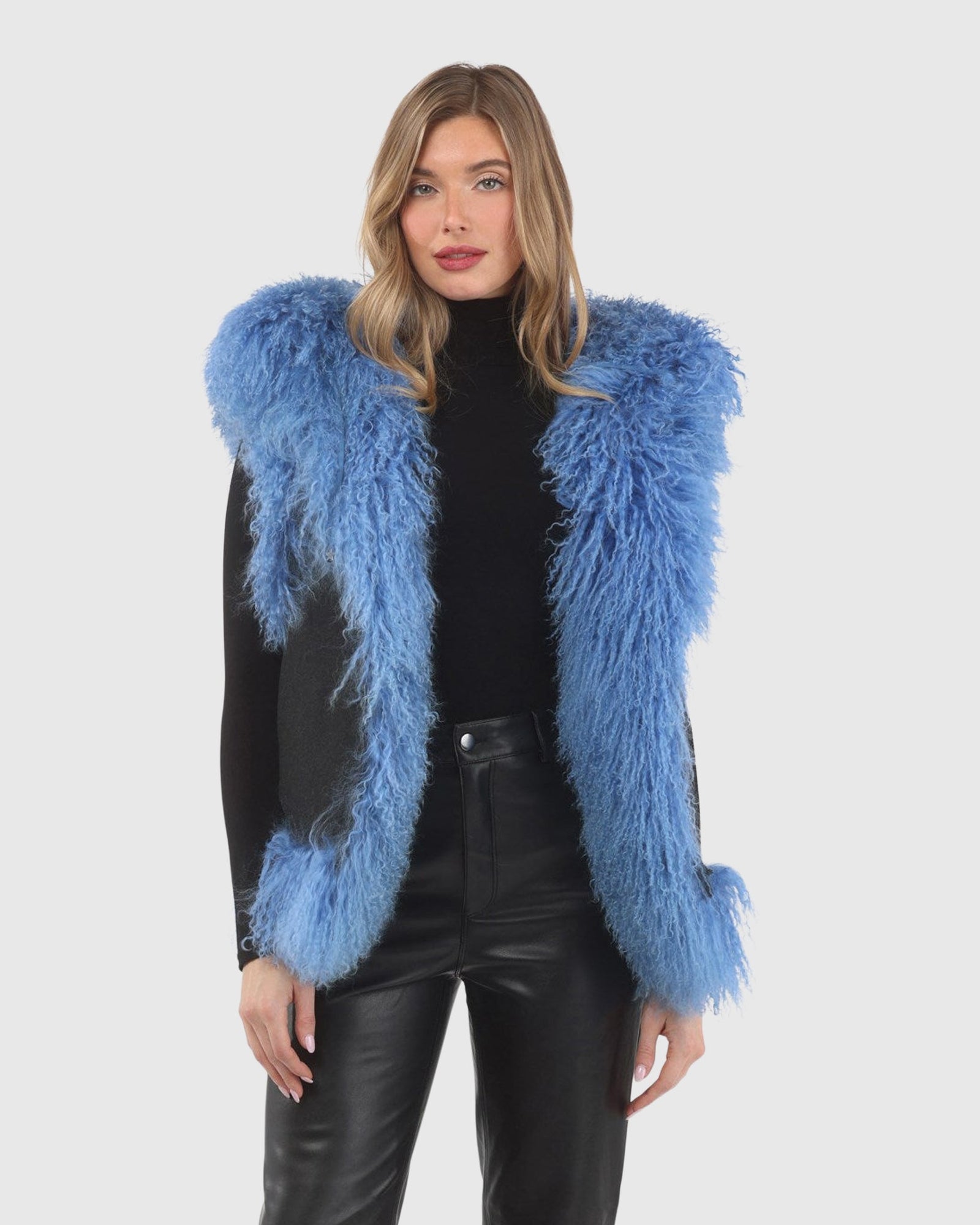 Reversible Select Mongolian Shearling Lamb Vest With Loro Piana Cashmere & Wool Back | Blue/Black