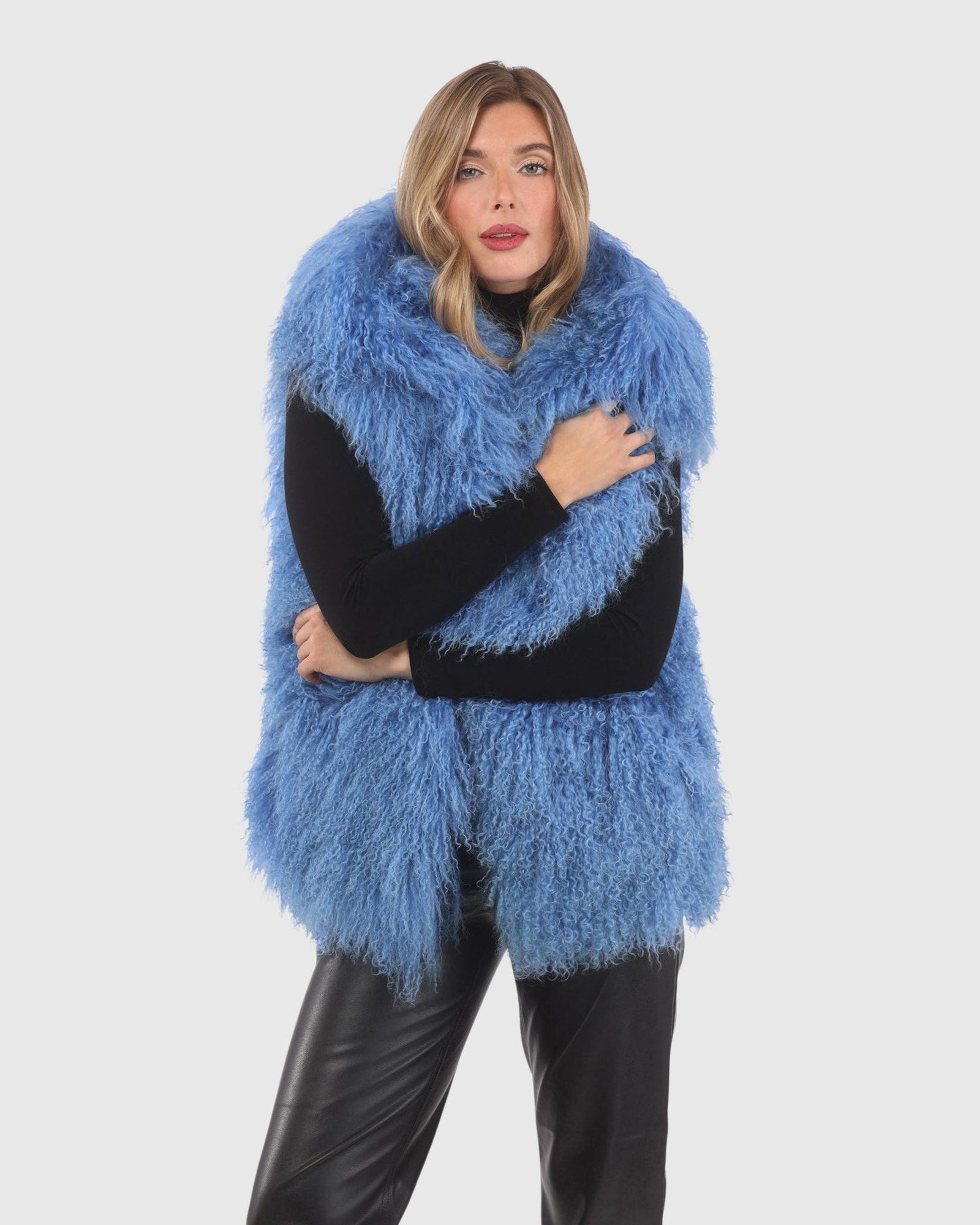 Reversible Select Mongolian Shearling Lamb Vest With Loro Piana Cashmere & Wool Back | Blue/Black
