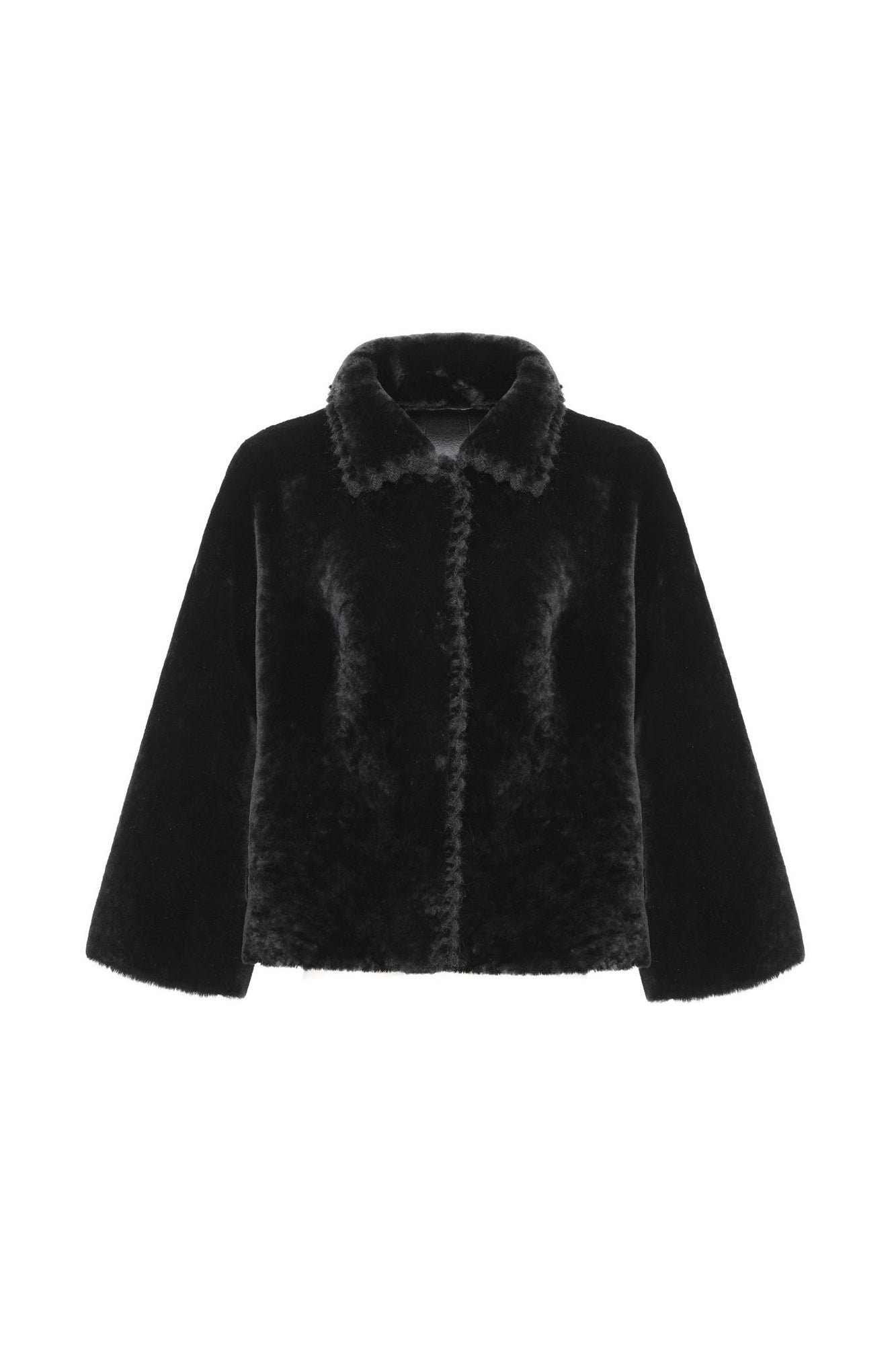 Reversible Select Shearling Jacket With Embroiderd Trim | Women | Black x Black