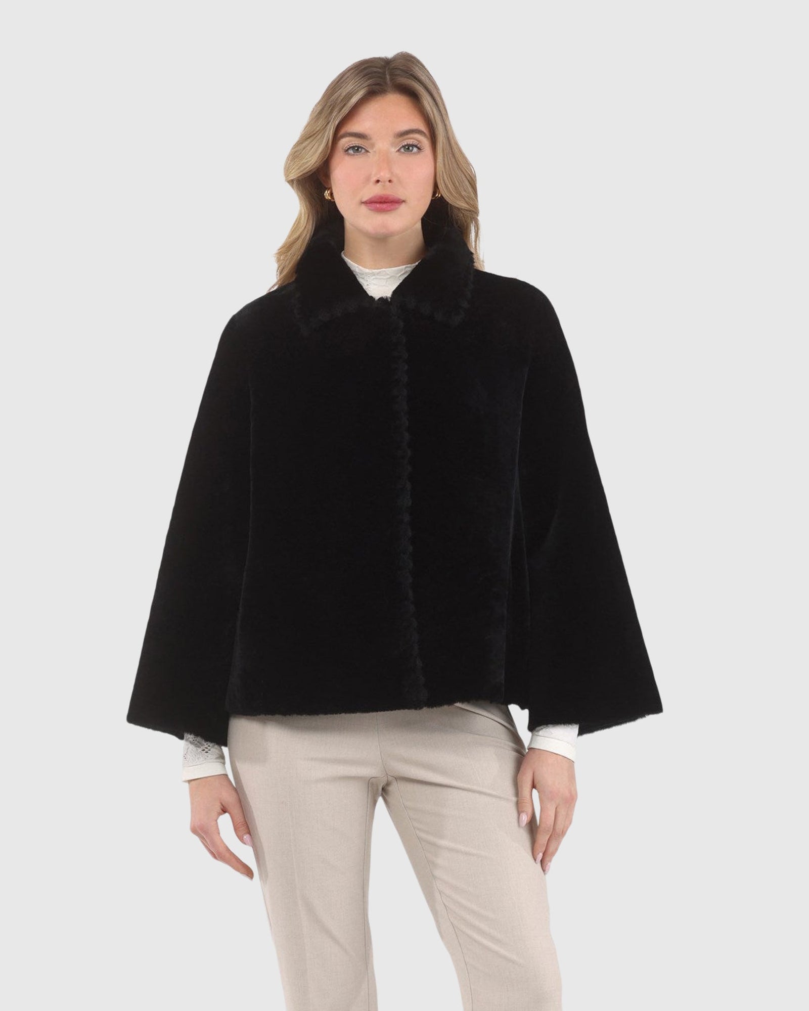 Reversible Select Shearling Jacket With Embroiderd Trim | Black/Black