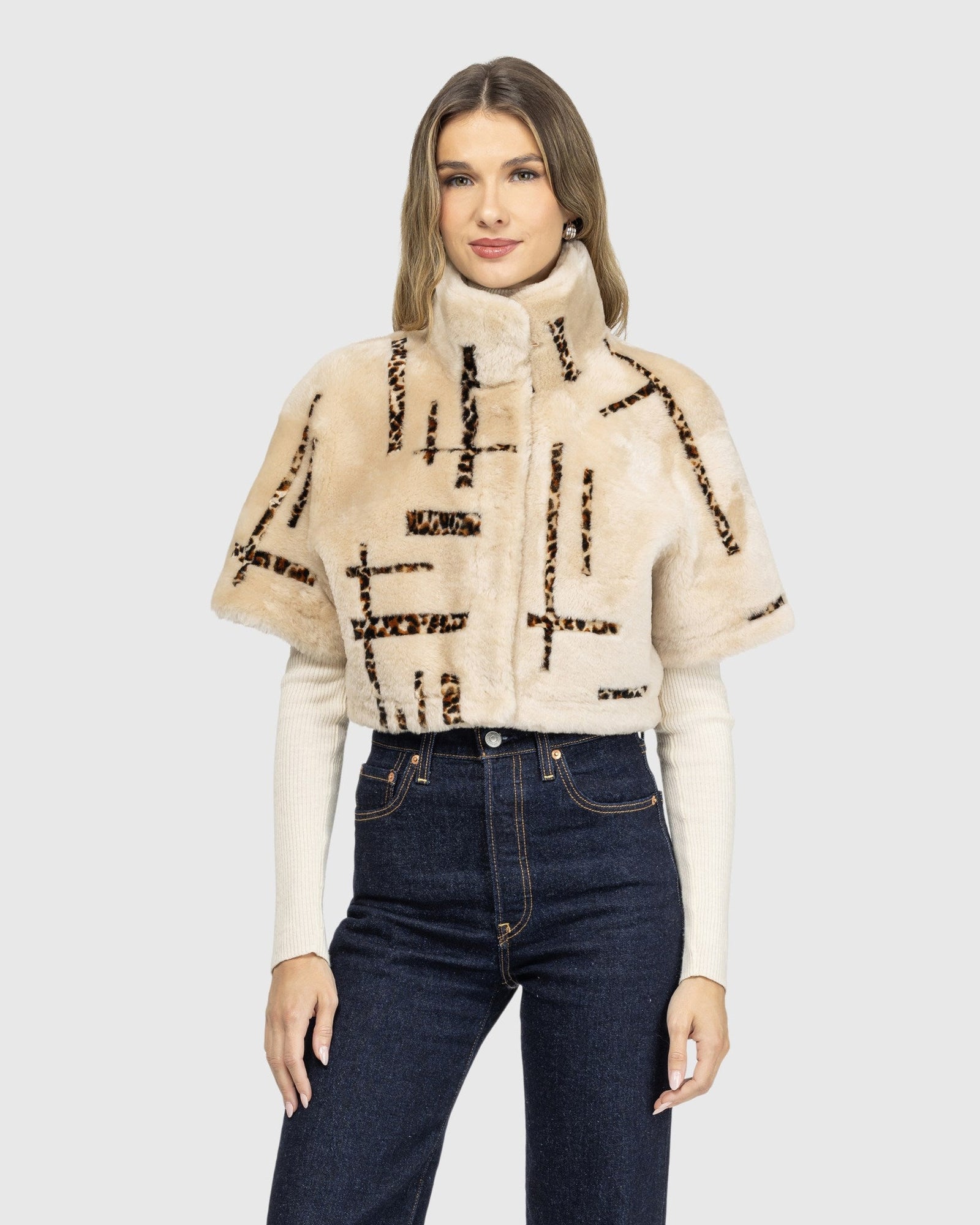 Reversible Select Shearling Lamb Bolero With Cropped Sleeves | Palomino/Lprd Intarsia