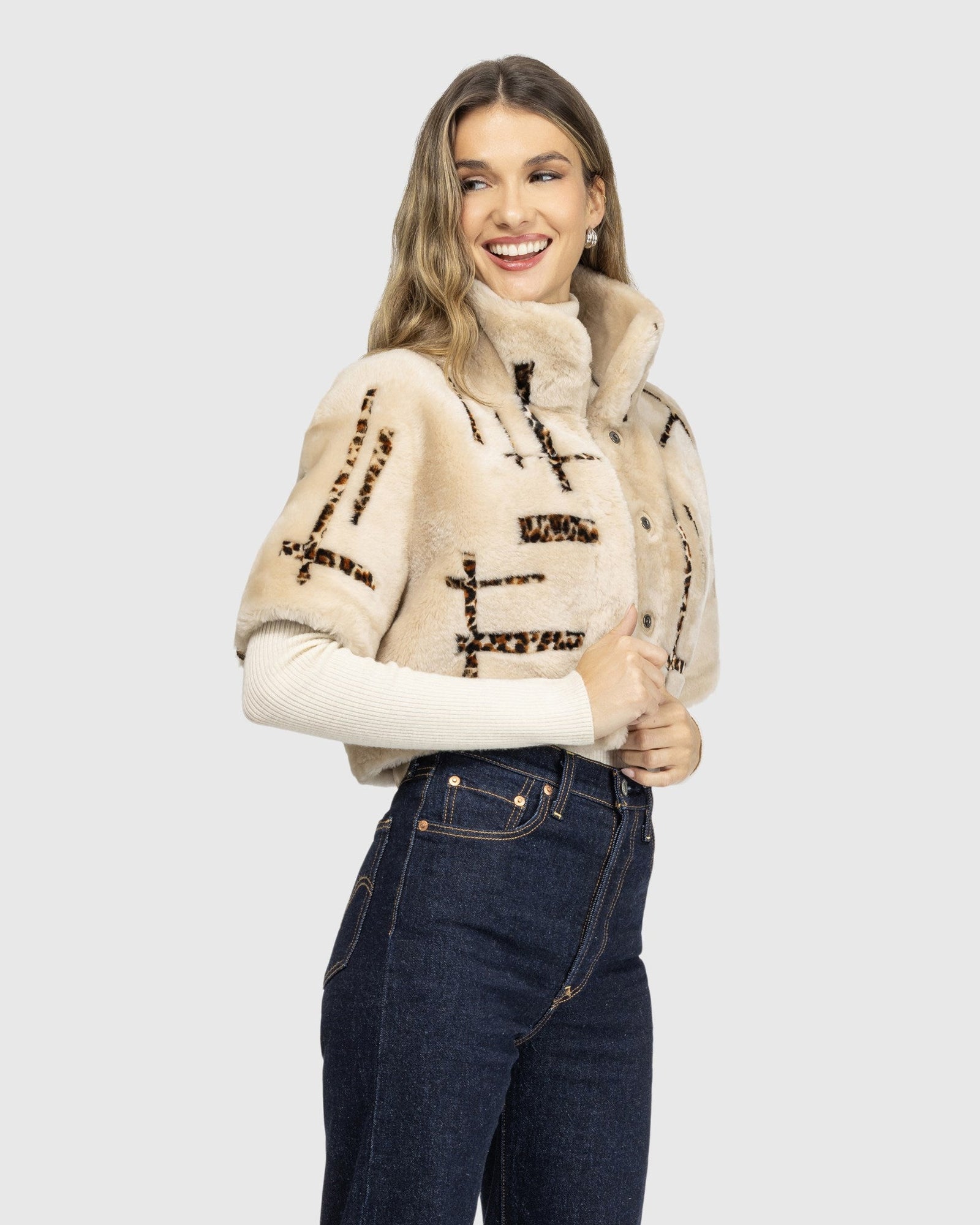 Reversible Select Shearling Lamb Bolero With Cropped Sleeves | Palomino/Lprd Intarsia