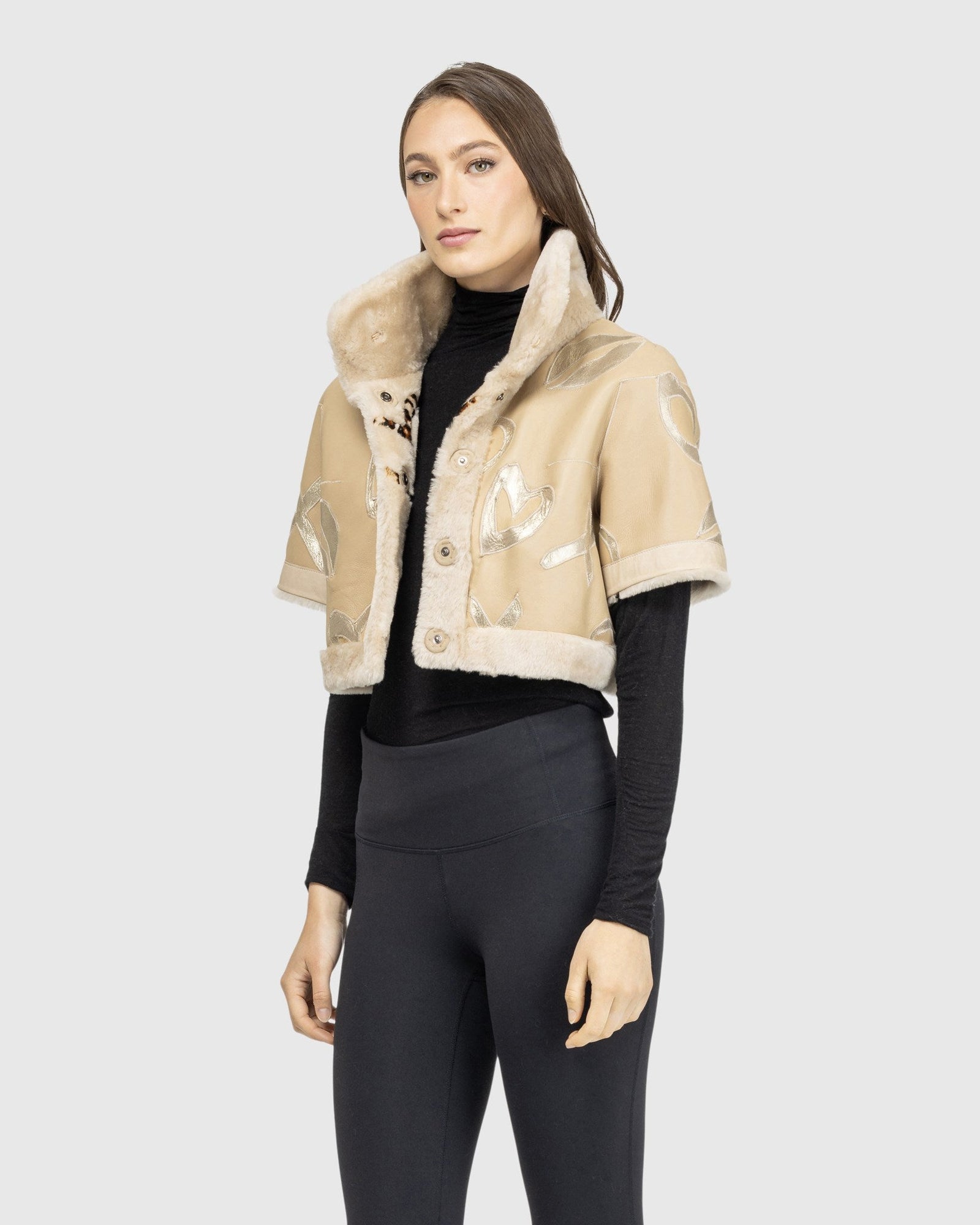 Reversible Select Shearling Lamb Bolero With Cropped Sleeves | Palomino/Xo Lprd