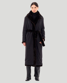 Reversible Select Shearling Lamb Coat | Women | Black x Brown Leopard x Black