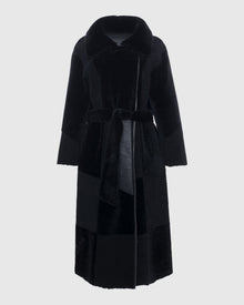 Reversible Select Shearling Lamb Coat With Notch Collar, Belt | Black