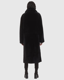 Reversible Select Shearling Lamb Coat With Notch Collar, Belt | Black