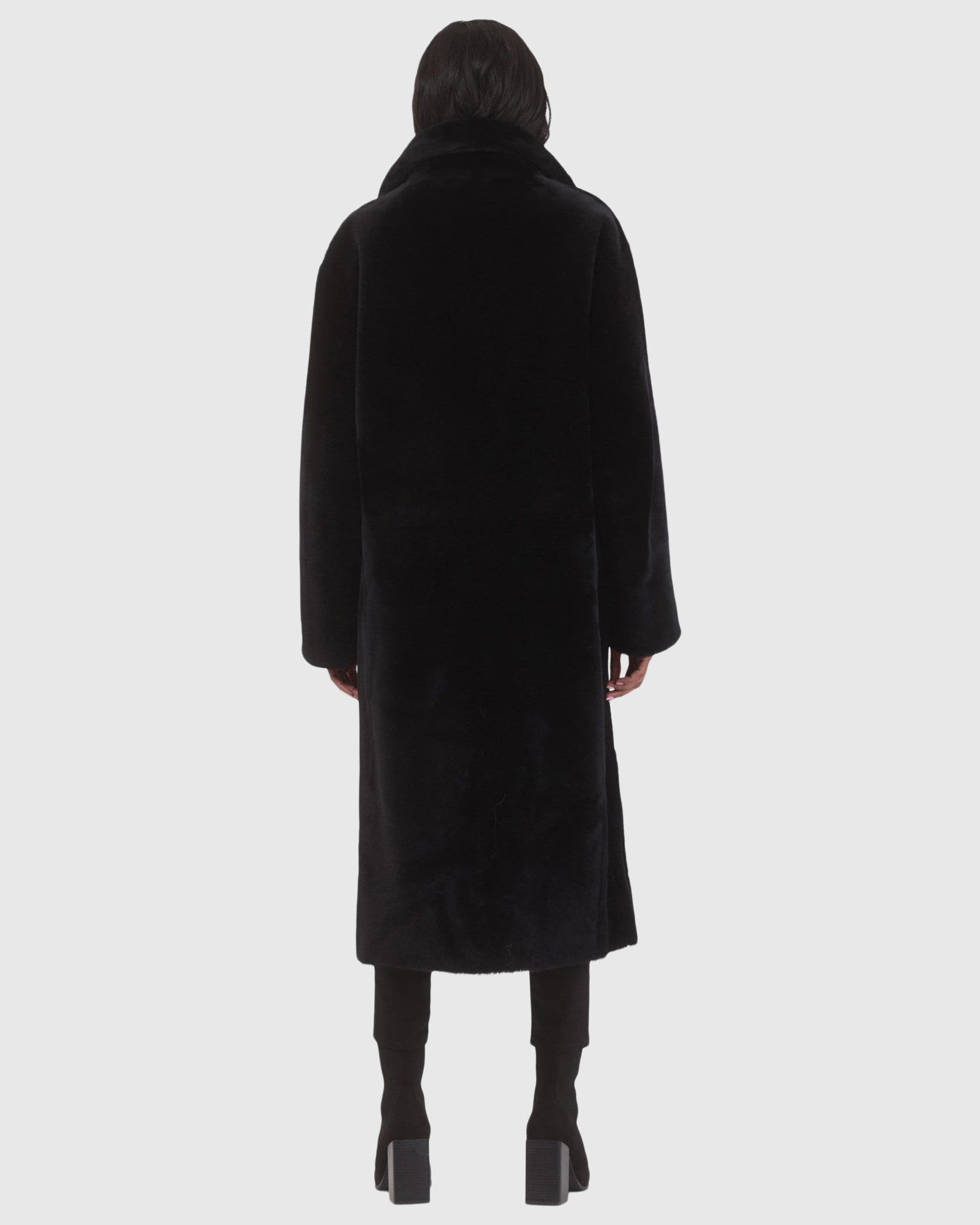 Reversible Select Shearling Lamb Coat With Notch Collar, Belt | Black