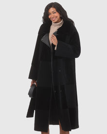 Reversible Select Shearling Lamb Coat With Notch Collar, Belt | Black