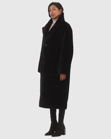Reversible Select Shearling Lamb Coat With Notch Collar, Belt | Black