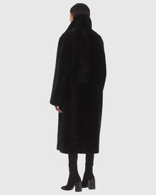 Reversible Select Shearling Lamb Coat With Notch Collar, Belt | Black