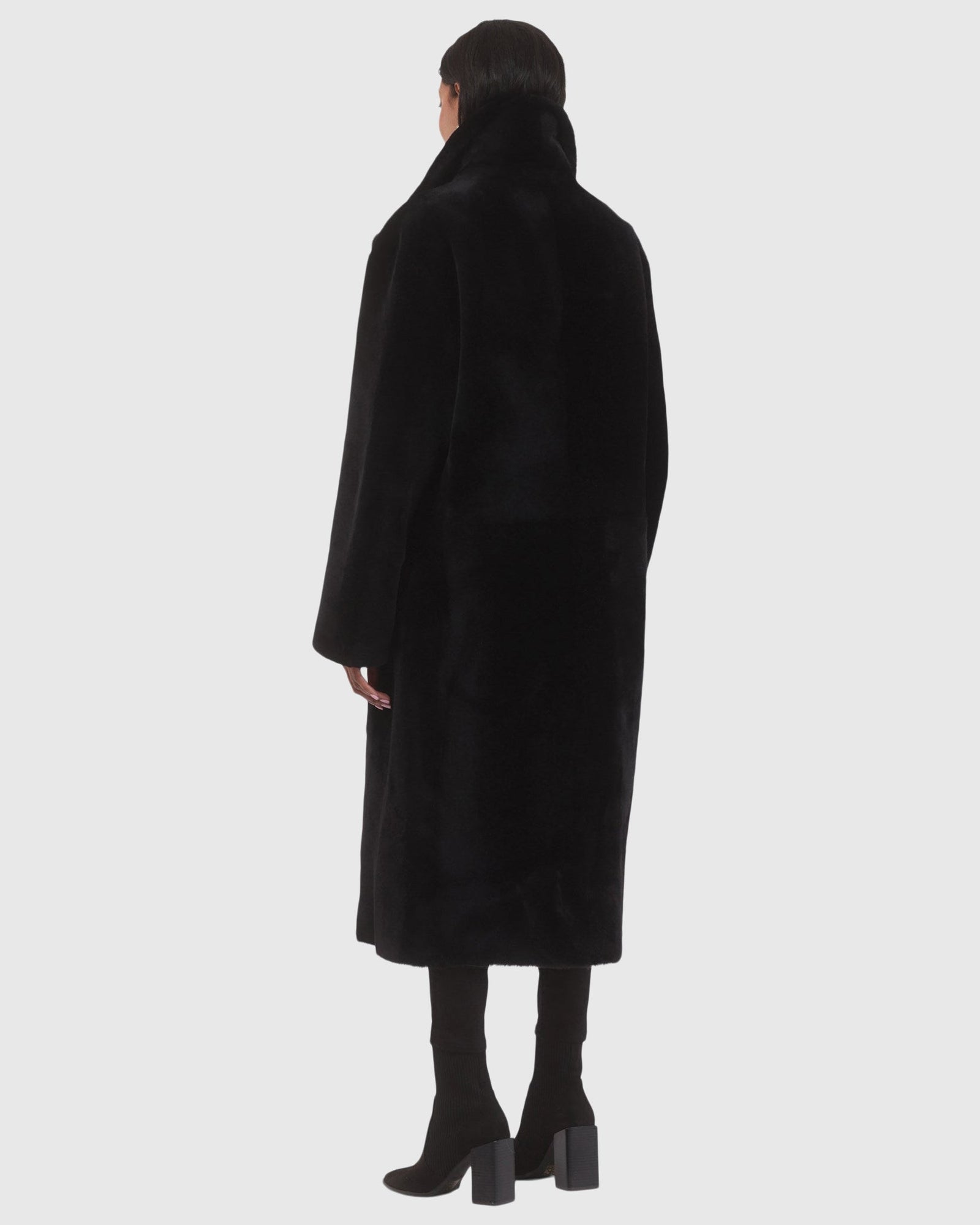 Reversible Select Shearling Lamb Coat With Notch Collar, Belt | Black