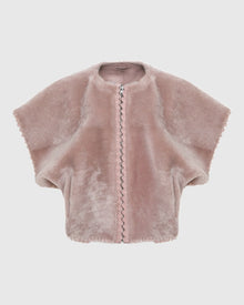 Reversible Select Shearling Lamb Collarless Jacket With Embroidered Trim | Blush/Blush