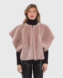 Reversible Select Shearling Lamb Collarless Jacket With Embroidered Trim | Blush/Blush