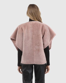 Reversible Select Shearling Lamb Collarless Jacket With Embroidered Trim | Blush/Blush